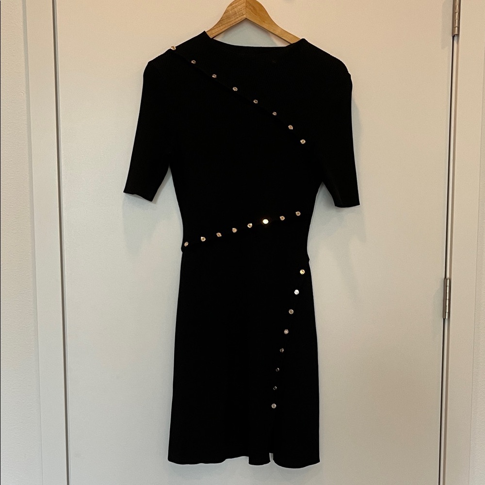 Maje Black Mini Dress with Gold Button Details